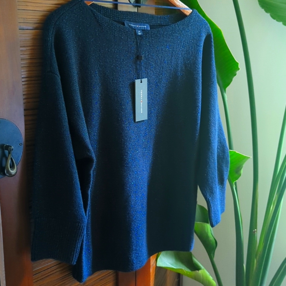 NWT Tommy Hilfiger boatneck navy and blue sparkle sweater size small